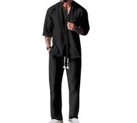 Oanviso Completo Uomo Casual Estivo Tuta 2 Pezzi Leggero Relax Set Camicia E Pantaloni Largo Abbigliamento Comodo Coordinato Spiaggia Completino Elegante Chic Outfit