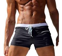 Oanviso Costume da Bagno da Uomo Pantaloncini Elastico Boxer da Nuoto con Taschino e Coulisse Tinta Unita Pantaloncini Spiaggia Presto Asciutto Swimpants Surf Costume Corto Short A Nero L
