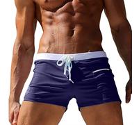 Oanviso Costume da Bagno da Uomo Pantaloncini Elastico Boxer da Nuoto con Taschino e Coulisse Tinta Unita Pantaloncini Spiaggia Presto Asciutto Swimpants Surf Costume Corto Short A Blu Navy XL