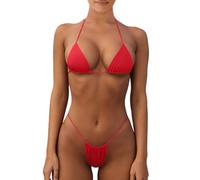 Oanviso Costume da Bagno Donna Micro Bikini String Brasiliana Vita Alta Mini Tankini Mare Push Up 2 Pezzi Completo Sexy Reggiseno + Triangolo Slip G String Costumi Spiaggia b Rosso M