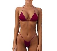 Oanviso Costume da Bagno Donna Micro Bikini String Brasiliana Vita Alta Mini Tankini Mare Push Up 2 Pezzi Completo Sexy Reggiseno + Triangolo Slip G String Costumi Spiaggia b Claret S