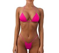 Oanviso Costume da Bagno Donna Micro Bikini String Brasiliana Vita Alta Mini Tankini Mare Push Up 2 Pezzi Completo Sexy Reggiseno + Triangolo Slip G String Costumi Spiaggia b Rosa S