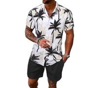 Oanviso Hawaiana Camicia da Spiaggia 2 Pezzi Completi Tuta da Uomo Floreale Camicia a Maniche Corte da Bagno+ Pantaloncini Tuta Taglia Larga Camicia Estate A 2 M