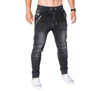 Oanviso Jeans da Uomo Denim Pantaloni Straight Jean Primavera Pantalone Jogging Estate Moda Casual Jeans Moto Hip Hop Jean Pants con Coulisse Strappato Jeans Pantalone C Nero M