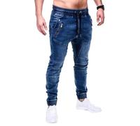 Oanviso Jeans da Uomo Denim Pantaloni Straight Jean Primavera Pantalone Jogging Estate Moda Casual Jeans Moto Hip Hop Jean Pants con Coulisse Strappato Jeans Pantalone C Blu M