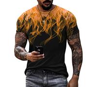 Oanviso Maglietta da Uomo T-Shirt 3D Stampa a Fiamma Estate Shirts a Maniche Corte Maglietta Casual Slim Fit Traspirante T-Shirts Top Girocollo Moda Sweat T-Shirts A Arancione L