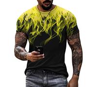 Oanviso Maglietta da Uomo T-Shirt 3D Stampa a Fiamma Estate Shirts a Maniche Corte Maglietta Casual Slim Fit Traspirante T-Shirts Top Girocollo Moda Sweat T-Shirts A Giallo 3XL