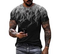 Oanviso Maglietta da Uomo T-Shirt 3D Stampa a Fiamma Estate Shirts a Maniche Corte Maglietta Casual Slim Fit Traspirante T-Shirts Top Girocollo Moda Sweat T-Shirts A Grigio L