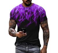 Oanviso Maglietta da Uomo T-Shirt 3D Stampa a Fiamma Estate Shirts a Maniche Corte Maglietta Casual Slim Fit Traspirante T-Shirts Top Girocollo Moda Sweat T-Shirts A Viola 3XL