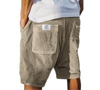 Oanviso Pantaloncini Uomo Shorts in Velluto a Coste Estivi Baggy Pantaloni Corti Bermuda Cargo Elasticizzati in Vita Dritti Casual Sport Short da Jogging A Cachi L