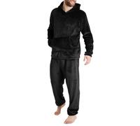 Oanviso Pigiama e Il Pigiama in Peluche da Uomo Invernale Caldo con Cappuccio Pigiama Due Pezzi Pigiama Comodo in Morbida Flanella Set Pigiama Casa Tinta Unita Moda Pigiama B Nero M