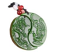 OAOAO Collana con ciondolo cinese in giada verde a forma di drago e fenice, amuleto di pietra preziosa di buon auspicio, 1 pezzo, 49x29x8 mm