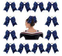 Oaoleer 12 fiocchi grandi per capelli glitterati da 17,8 cm, elastici per coda di cavallo, fatti a mano, per cheerleader, adolescenti, ragazze, sport universitari (blu reale)
