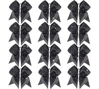Oaoleer 12 fiocchi per capelli glitterati per cheerleading, 17,8 cm, grande, con supporto per coda di cavallo, per ragazze e adolescenti, softball (nero)