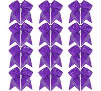 Oaoleer 12 fiocchi per capelli glitterati per cheerleading, 17,8 cm, grande, jumbo, con supporto per coda di cavallo, per ragazze e adolescenti (viola)