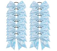 Oaoleer 12PCS 7" Large Glitter Cheer Hair Bows Ponytail Holder Elastic Band Handmade for Cheerleading Teen Girls College Sports (Sequin Sky Blue 12PCS)