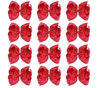 Oaoleer - Set di 12 fiocchi per capelli per ragazze in gros grain - Rosso - Medium