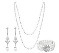 OAOSDH 1 Collana, 1 Braccialetto di Perline, 1 Orecchini A Sospensione, Set di Gioielli di Perle, Creativi Ed Elei, Accessori di Moda Classici per Le Donne.