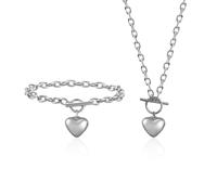 OAOSDH 1 Collana A Ciondolo d'Amore E 1 Braccialetto A Sospensione, Gioielli Semplici E Versatili, Gioielli alla Moda, Gioielli in Acciaio Inossidabile.