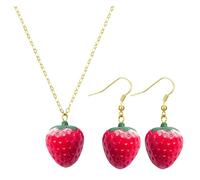 OAOSDH 1 Paio di Orecchini alla Fragola E 1 Pezzo di Collana di Fragole, Gioielli di Stile Creativo, Gioielli Carini, Gioielli da Donna.