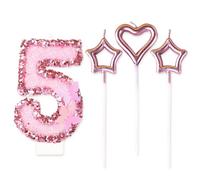 OAOSDH 1 Pezzo di Candela di Paillettes A Farfalla di 5 Anni E 3 Pezzi di Candele d'Amore Stella, Candele per Torte, Decorazioni per Torte, Candele Creative.
