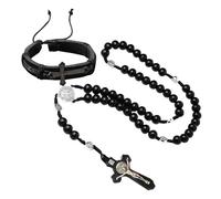 OAOSDH 1 Pezzo di Collana di Perline di Legno E 1 Pezzo di Braccialetto Tessuto, Braccialetto Regolabile, Collana Pendente, Gioielli retrò, Accessori di Abbigliamento