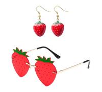 OAOSDH 1 Pezzo Di Occhiali Da Sole Alla Fragola E 1 Paio Di Orecchini Alla Fragola, Graziosi Orecchini Dolci, Occhiali Da Stile Creativo, Occhiali Alla Moda E Personalizzati.