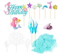 OAOSDH 1 Pezzo di Sirena, 2 Set di Alghe, 1 Set di Corallo, 1 Pezzo di Guscio, 1 Set di Inserti di Carte, Decorazioni per Cappelli per Torta per Feste di Compleanno per Ragazze.