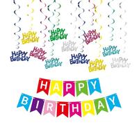 OAOSDH 12 Pezzi di Ornamenti A Spirale E 1 Pezzo di Banner di Compleanno, Disposizione delle Scene, Ornamenti Brillanti, Ornamenti Creativi.