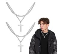 OAOSDH 2 Collane A Croce, Collane da Uomo, Collane A Doppio Strato di Moda Personalizzate, Collane Regolabili, Gioielli in Argento