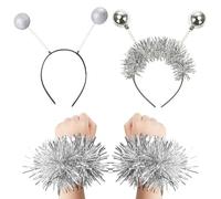 OAOSDH 2 Pezzi di Fascia A Sfera, 1 Paio di Bracciali, Fascia per Acconciatura Aliena, creatività E Semplici, Oggetti di Scena per Le Performance, Accessori per Costumi d'Argento per Feste.