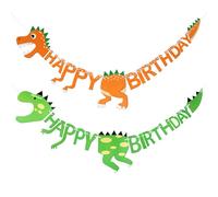 OAOSDH 2 Pezzi di Feste A Tema di Dinosauro Che Tirano Bandiera, Bandiera di Compleanno Creativa, Decorazioni per Feste, Bandiera di Trazione del Fumetto.