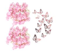OAOSDH 2 Pezzi di Rattan Fiore Simulato E 12 Pezzi di Adesivi per Pareti A Farfalla 3D, Decorazione del Matrimonio, Decorazione per La Casa, Decorazione Creativa.