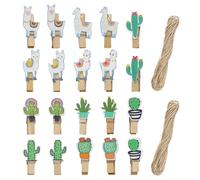 OAOSDH 20 Pezzi di Clip in Legno di Cactus Alpaca, Clip Divertenti Creative, Clip Fotografiche, Clip di Chiusura degli Snack, Carrezze Cartoni Animati.