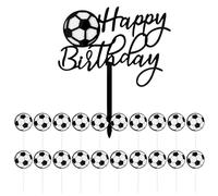 OAOSDH 21 Pezzi di Inserto per La Carta per Torte di Calcio, Plug-in di Buon Compleanno, Cappello da Dessert, Decorazione in Bianco E Nero per La Festa di Compleanno per Ragazzi.