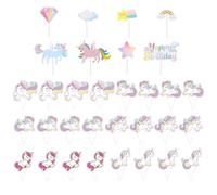 OAOSDH 24 Pezzi di Inserti per Cavalli Arcobaleno E 8 Pezzi di Decorazioni per Torte A Cavallo Arcobaleno, Inserti per Animali Carini, Inserti per Torte Creative, Forniture per Feste.