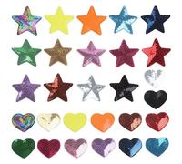 OAOSDH 28 Pezzi di Patch di Stiratura, Patch di Stoffa A Stella A Forma di Cuore con Paillettes, Decorazione di Patch di Abbigliamento Artigianale Fai-da-Te.