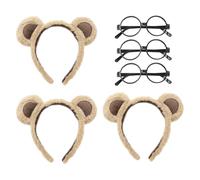 OAOSDH 3 Pezzi Portano A Orecchie di Orecchie E 3 Pezzi di Occhiali A Cornice Rotonda, Fasce di Peluche Carine, Oggetti di Scena Cosplay, Accessori per Il Costume da Festa.