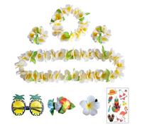 OAOSDH 4 Pezzi di Accessori di Ghirlanda, 2 Pezzi di Forcine di Fiori, 1 Pezzo di Occhiali per Ananas E 1 Adesivo per Tatuaggi, Accessori per Condimento da Spiaggia, Forniture per Feste.