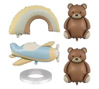 OAOSDH 4 Pezzi di Palloncini, 1 Rotolo di 10 M Nastro, Orso Arcobaleno Aereo Palloncino, Decorazione della Festa di Compleanno dei Bambini, Pellicola di Alluminio Palloncino