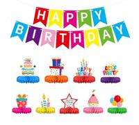 OAOSDH 9 Pezzi di Ornamenti Colorati A Nido d'Ape E 1 Pezzo di Banner, Decorazioni per Feste, Decorazioni Creative, Forniture per Feste di Compleanno.