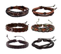 OAOSDH Bracciale in Pelle Maschile da 6 Pezzi, Braccialetto Creativo, Braccialetto Multistrato, Braccialetto retrò, Braccialetto in Stile Punk.