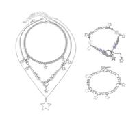 OAOSDH Collana A 1 Stella E Braccialetto A 1 Stella, Collana A più Strati, Collana in Stile Punk, Gioielli alla Moda E Personalizzata.