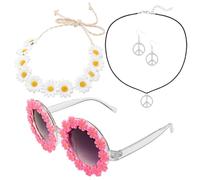 OAOSDH Occhiali da Sole da 1 Pezzo, Ghirlanda da 1 Pezzo, Collana di Pace A 1 Pezzo E 1 Paio di Orecchini in Pace, Accessori per Abbigliamento per Feste, Accessori in Stile retrò.