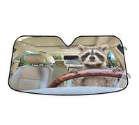 Oarencol Funny Raccoon Driving Car Windshield Sun Shade Foldable UV Ray Sun Visor Protector Sunshade to Keep Your Vehicle Cool (55" x 27.6")