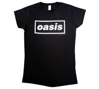 Oasis T Shirt Decca Logo Nuovo Ufficiale da Donna Skinny Fit Nero Size S