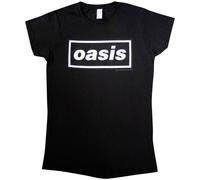 Oasis T Shirt Decca Logo Nuovo Ufficiale da Donna Skinny Fit Nero Size S