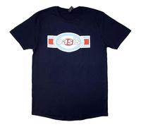 Rock Off Oasis T Shirt Band Logo Target Oblong Nuovo Ufficiale Uomo Navy Blu Size XL