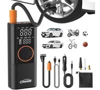 Oasser Compressore Aria Portatile 150 PSI (10,3Bar), 6000mAh, Schermo LCD Doppio, Gonfia Ruote con Cilindro 19mm, Torcia LED, Cavo Accendisigari 3m e Borsa per Auto/Moto/Bici