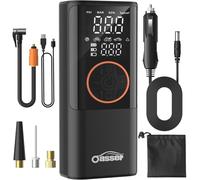 Oasser Compressore Aria Portatile 150PSI, 6000mAh, Inflazione Rapida, Doppio Schermo LCD, Spegnimento Automatico,Torcia LED, per Auto/Moto/Bici